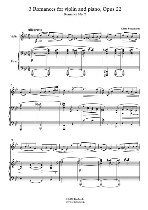 Three Romances For Violin And Piano, Op. 22